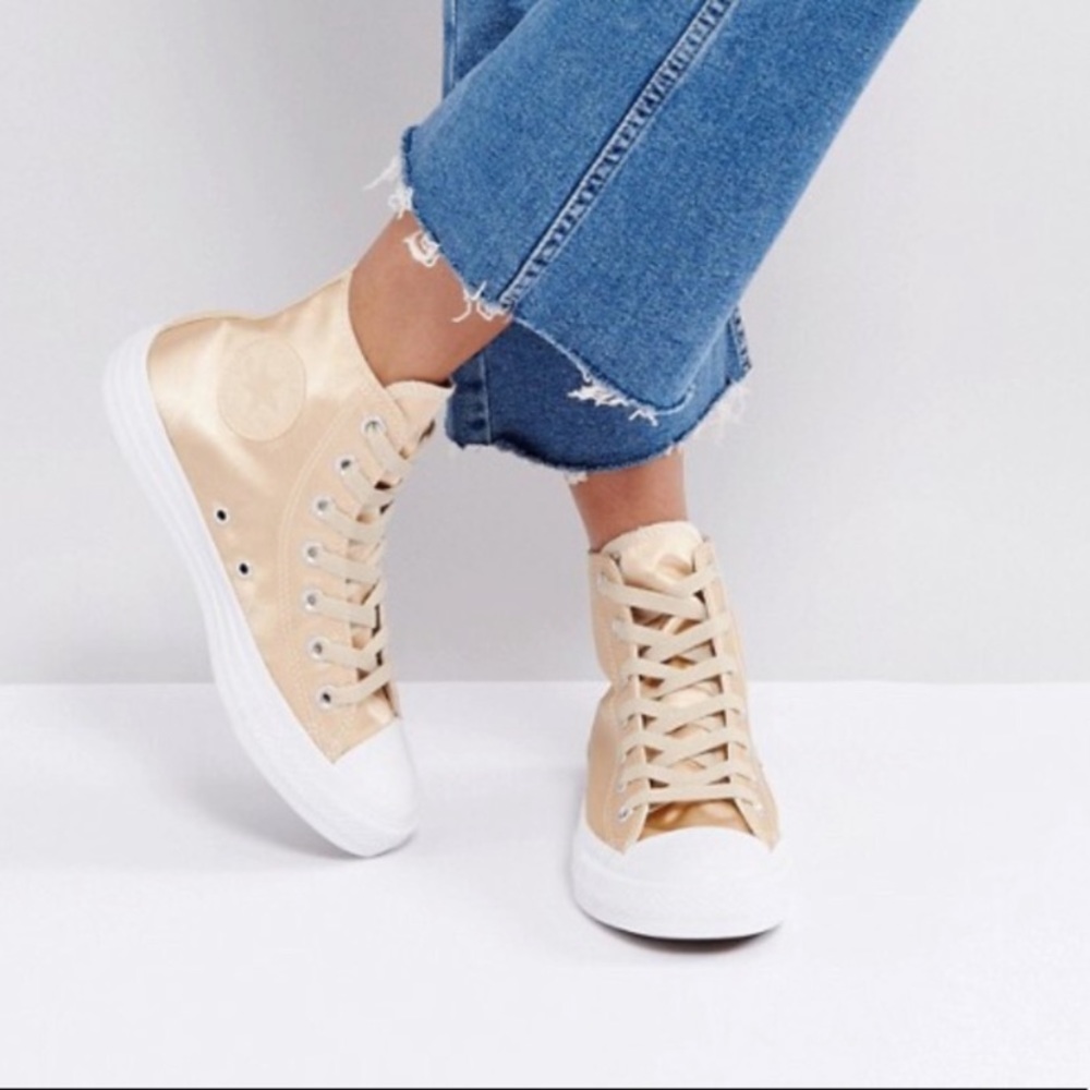 Parchment high top satin converse
